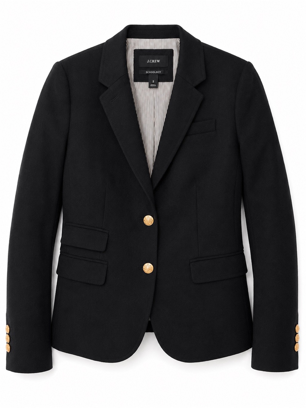 J.Crew Schoolboy Blazer Black Wool Blend Gold Button Career Jacket Size 2